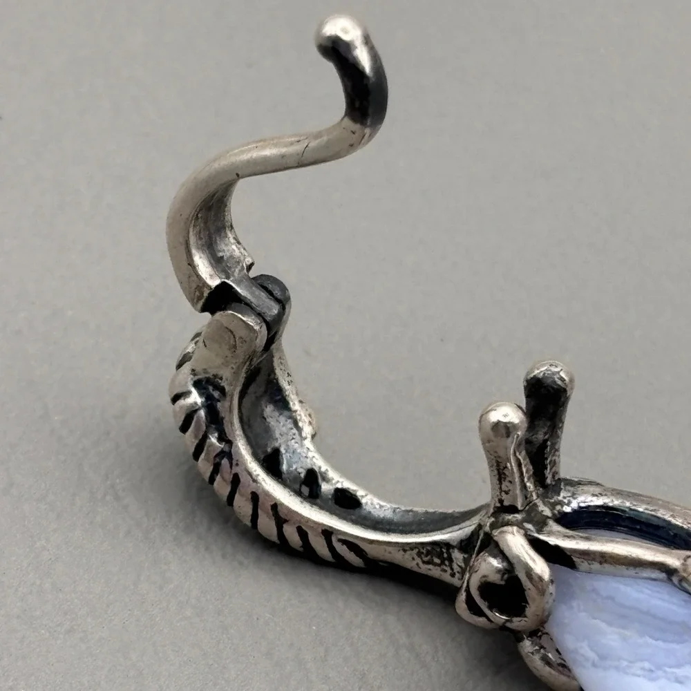 Vintage Carolyn Pollack 925 Blue Lace Agate Blue Kyanite Half Moon Bay Pendant